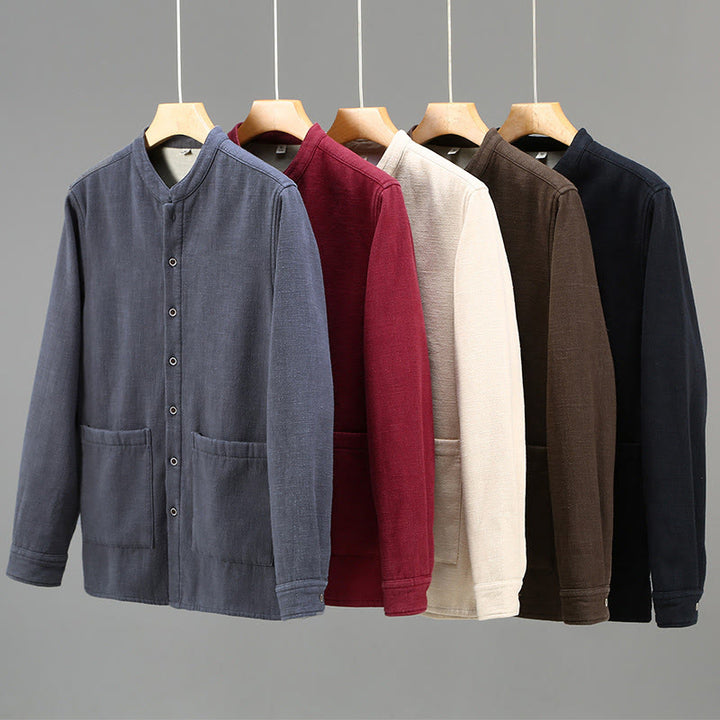 Veste en coton ramie thermique à manches longues et col montant Buddha Stones pour homme, doublée de polaire et avec poches - image 17