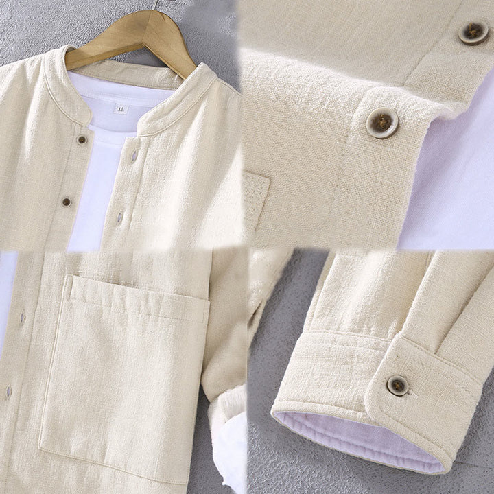 Veste en coton ramie thermique à manches longues et col montant Buddha Stones pour homme, doublée de polaire et avec poches - image 15