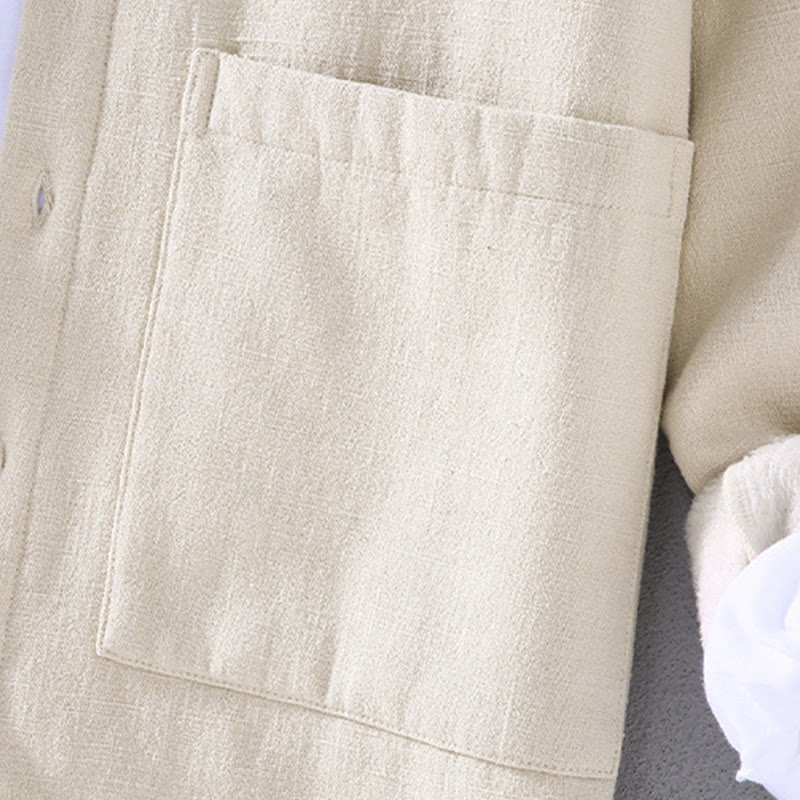 Veste en coton ramie thermique à manches longues et col montant Buddha Stones pour homme, doublée de polaire et avec poches - image 9