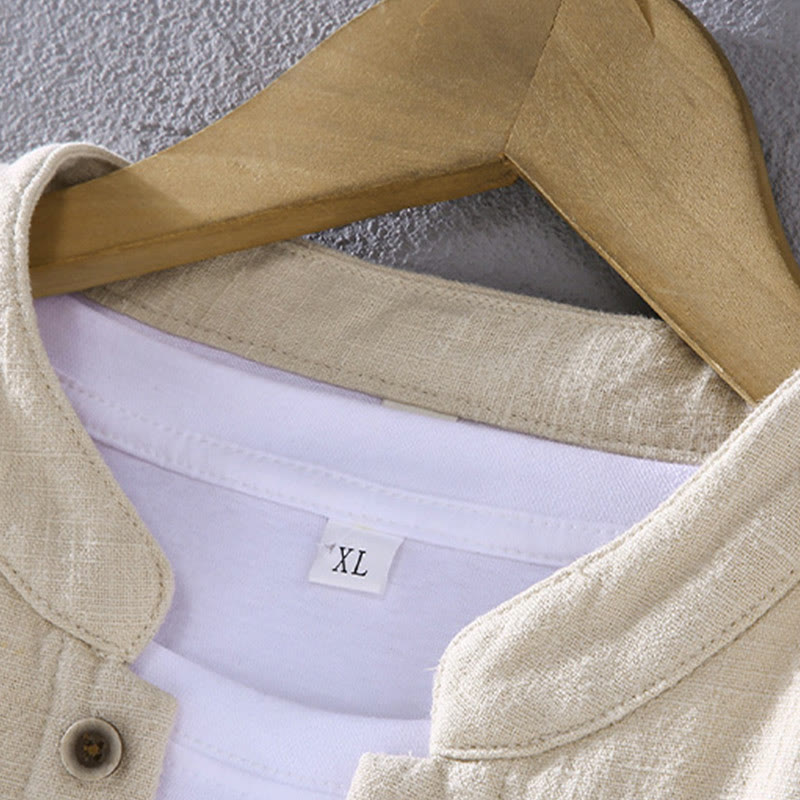 Veste en coton ramie thermique à manches longues et col montant Buddha Stones pour homme, doublée de polaire et avec poches - image 6