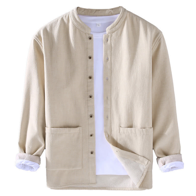 Veste en coton ramie thermique à manches longues et col montant Buddha Stones pour homme, doublée de polaire et avec poches - image 16