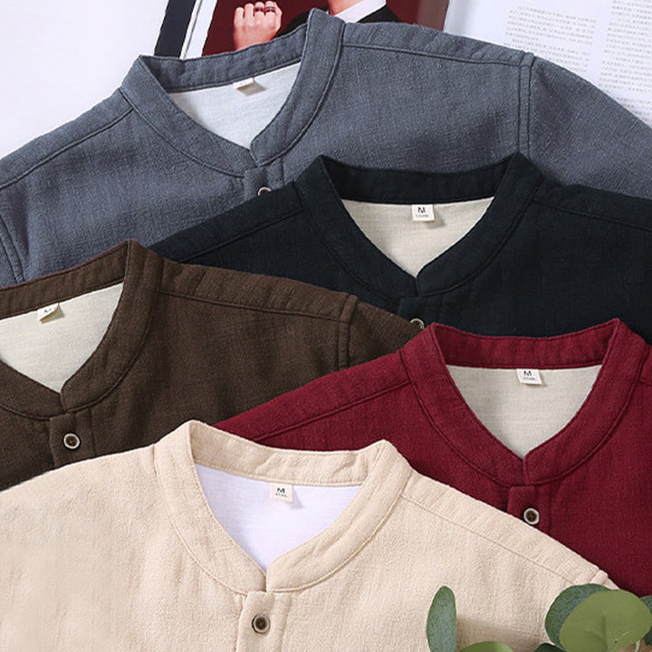 Veste en coton ramie thermique à manches longues et col montant Buddha Stones pour homme, doublée de polaire et avec poches - image 18