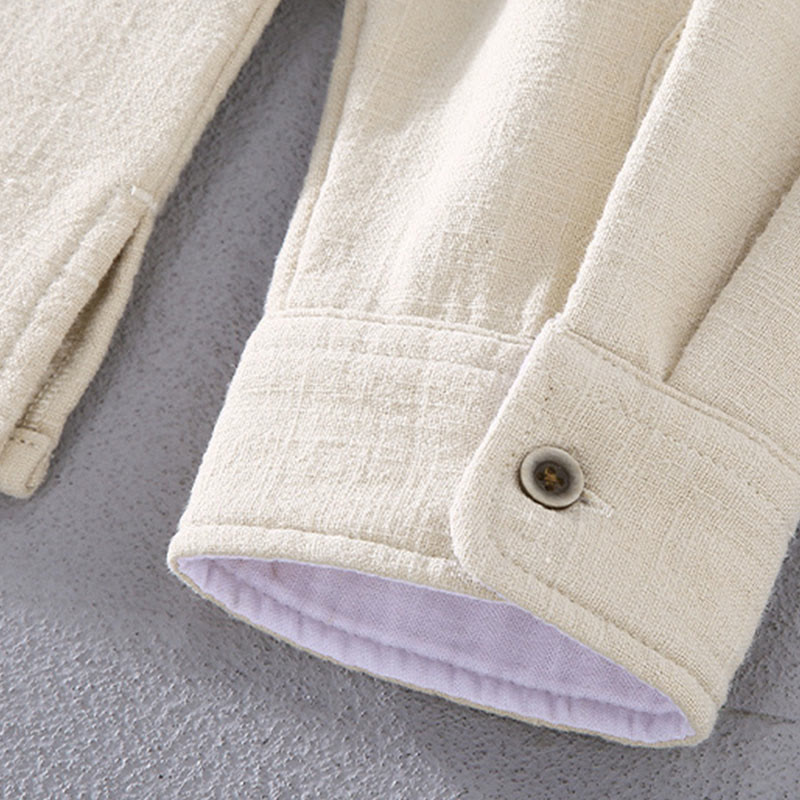 Veste en coton ramie thermique à manches longues et col montant Buddha Stones pour homme, doublée de polaire et avec poches - image 10