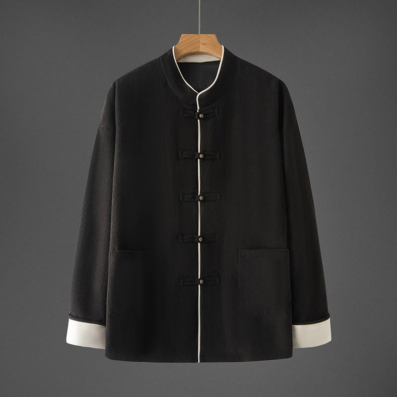 Veste en coton à manches longues et col mandarin pour homme, style Tang avec poches, style Buddha Stones - Noir - US/UK/AU46，EU56 (5XL) - image 10
