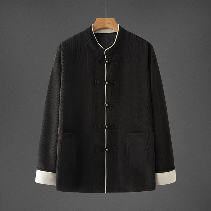 Veste en coton à manches longues et col mandarin pour homme, style Tang avec poches, style Buddha Stones - Noir - US/UK/AU46，EU56 (5XL) - image 10