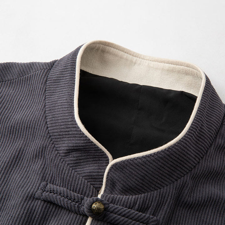 Veste en coton à manches longues et col mandarin pour homme, style Tang avec poches, style Buddha Stones - image 2