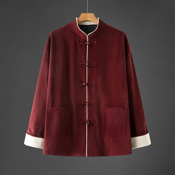 Veste en coton à manches longues et col mandarin pour homme, style Tang avec poches, style Buddha Stones - Brique réfractaire - US/UK/AU46，EU56 (5XL) - image 8