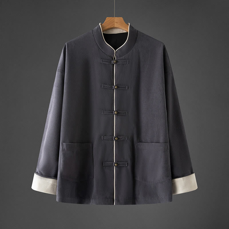 Veste en coton à manches longues et col mandarin pour homme, style Tang avec poches, style Buddha Stones - Gris ardoise - US/UK/AU46，EU56 (5XL) - image 0