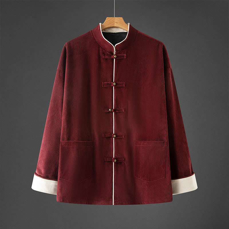 Veste en coton à manches longues et col mandarin pour homme, style Tang avec poches, style Buddha Stones - FireBrick - US/UK/AU46，EU56 (5XL) - image 8