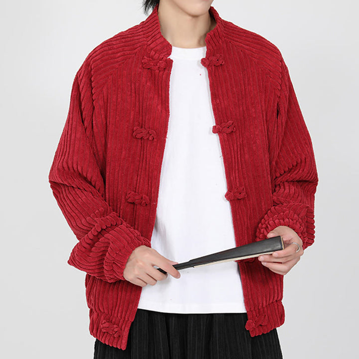Veste en velours côtelé de coton à manches longues et boutons grenouille pour homme de Buddha Stones avec poches - image 10