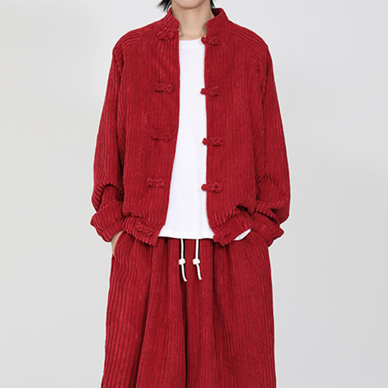 Veste en velours côtelé de coton à manches longues et boutons grenouille pour homme de Buddha Stones avec poches - image 12