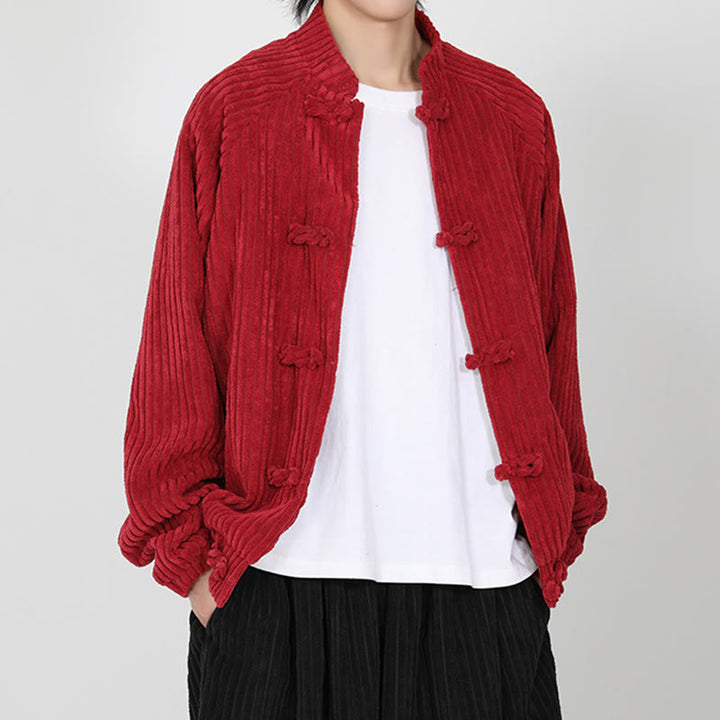 Veste en velours côtelé de coton à manches longues et boutons grenouille pour homme de Buddha Stones avec poches - image 8