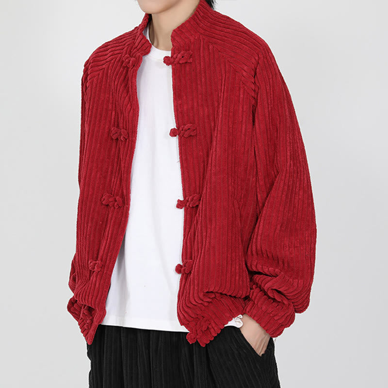 Veste en velours côtelé de coton à manches longues et boutons grenouille pour homme de Buddha Stones avec poches - image 9