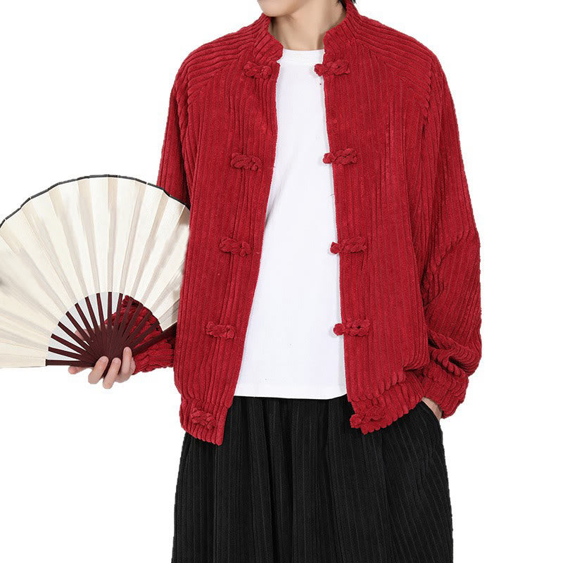 Veste en velours côtelé de coton à manches longues et boutons grenouille pour homme de Buddha Stones avec poches - image 13