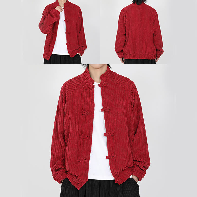 Veste en velours côtelé de coton à manches longues et boutons grenouille pour homme de Buddha Stones avec poches - image 16