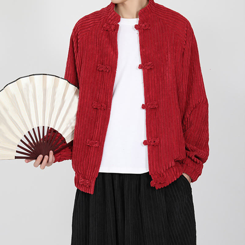 Veste en velours côtelé de coton à manches longues et boutons grenouille pour homme de Buddha Stones avec poches - image 11