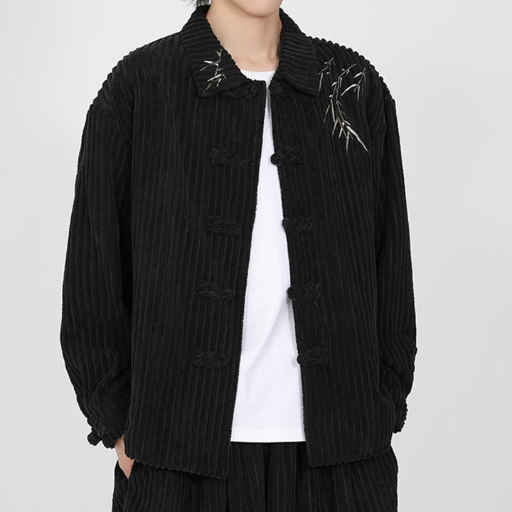 Veste en velours côtelé de coton à manches longues pour homme, motif bambou brodé de Buddha Stones , boutons grenouille - image 5