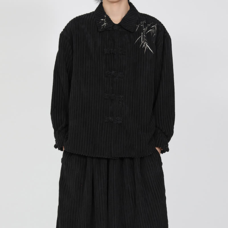 Veste en velours côtelé de coton à manches longues pour homme, motif bambou brodé de Buddha Stones , boutons grenouille - image 7