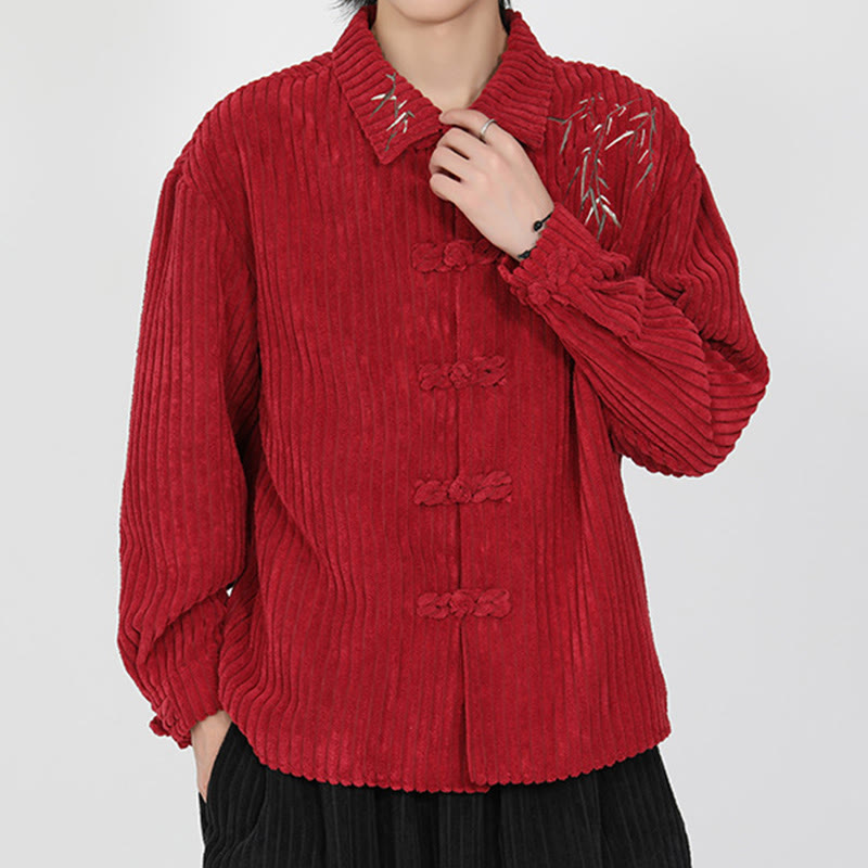 Veste en velours côtelé de coton à manches longues pour homme, motif bambou brodé de Buddha Stones , boutons grenouille - image 11
