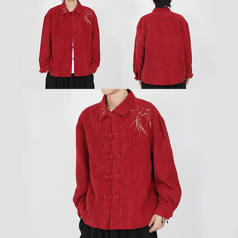 Veste en velours côtelé de coton à manches longues pour homme, motif bambou brodé de Buddha Stones , boutons grenouille - image 19
