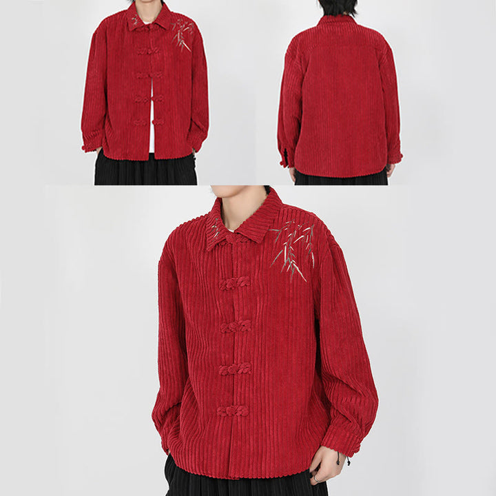 Veste en velours côtelé de coton à manches longues pour homme, motif bambou brodé de Buddha Stones , boutons grenouille - image 19