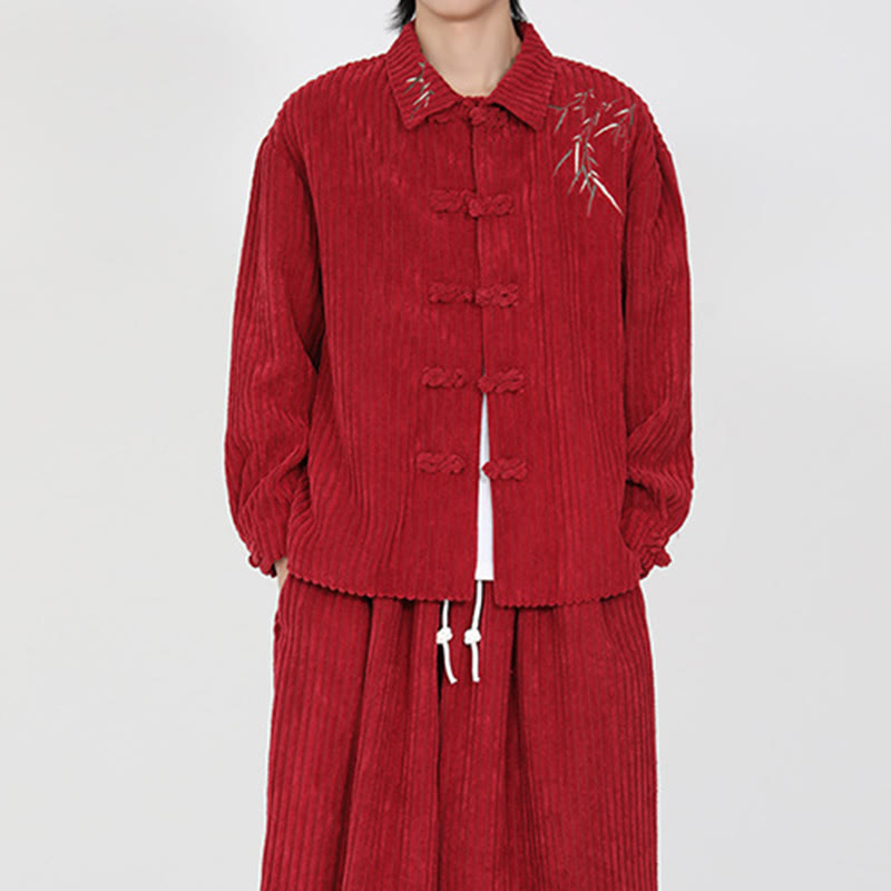 Veste en velours côtelé de coton à manches longues pour homme, motif bambou brodé de Buddha Stones , boutons grenouille - image 16