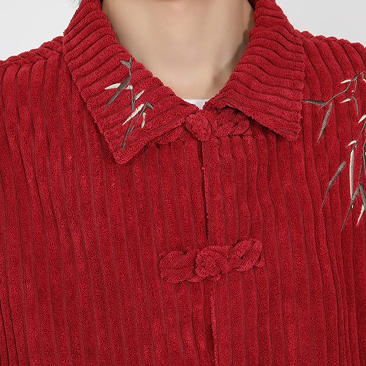 Veste en velours côtelé de coton à manches longues pour homme, motif bambou brodé de Buddha Stones , boutons grenouille - image 17