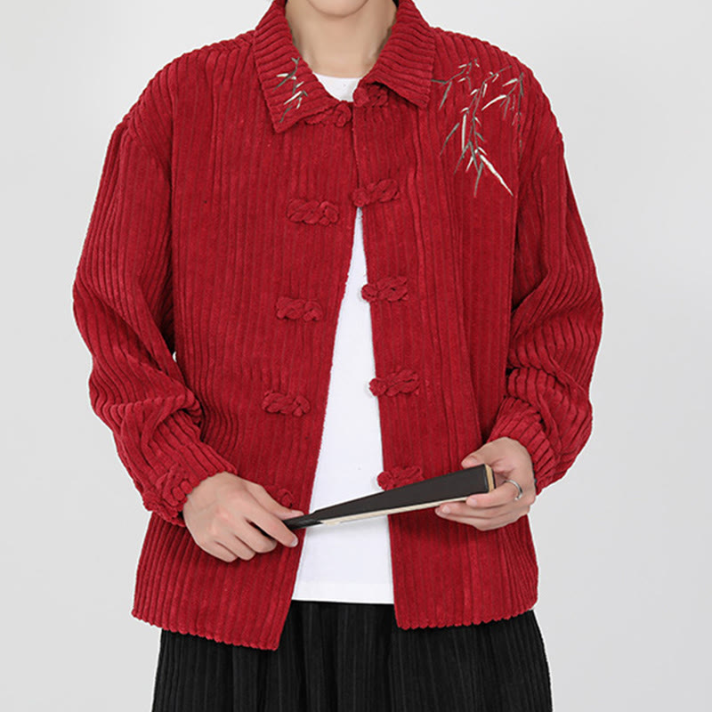 Veste en velours côtelé de coton à manches longues pour homme, motif bambou brodé de Buddha Stones , boutons grenouille - image 13