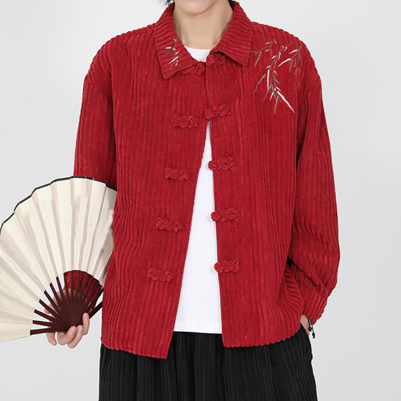 Veste en velours côtelé de coton à manches longues pour homme, motif bambou brodé de Buddha Stones , boutons grenouille - image 14