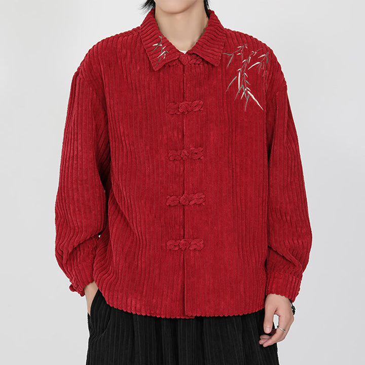 Veste en velours côtelé de coton à manches longues pour homme, motif bambou brodé de Buddha Stones , boutons grenouille - image 10