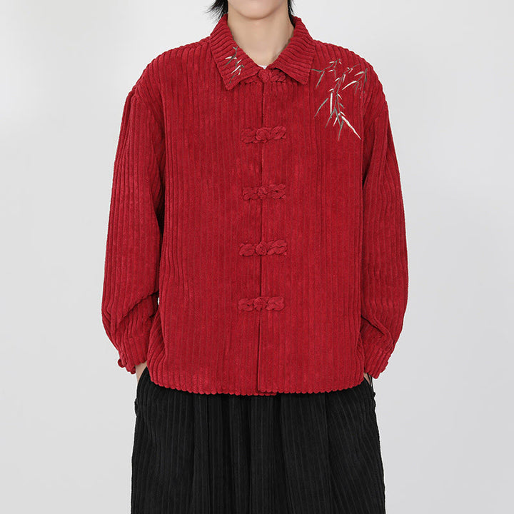 Veste en velours côtelé de coton à manches longues pour homme, motif bambou brodé de Buddha Stones , boutons grenouille - image 15