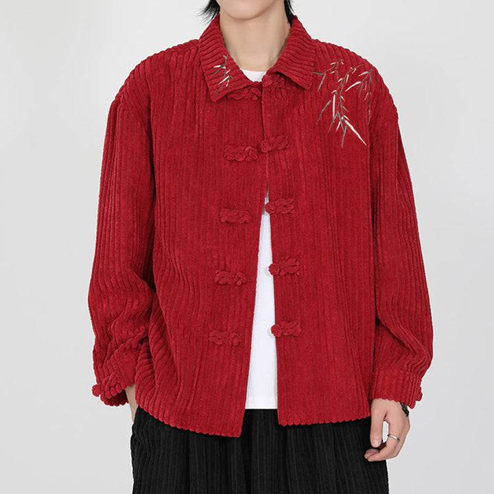 Veste en velours côtelé de coton à manches longues pour homme, motif bambou brodé de Buddha Stones , boutons grenouille - image 12