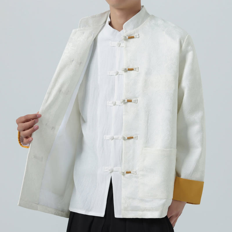Veste Tang en coton à manches longues et boutons grenouille en jacquard Buddha Stones pour homme avec poches - image 16