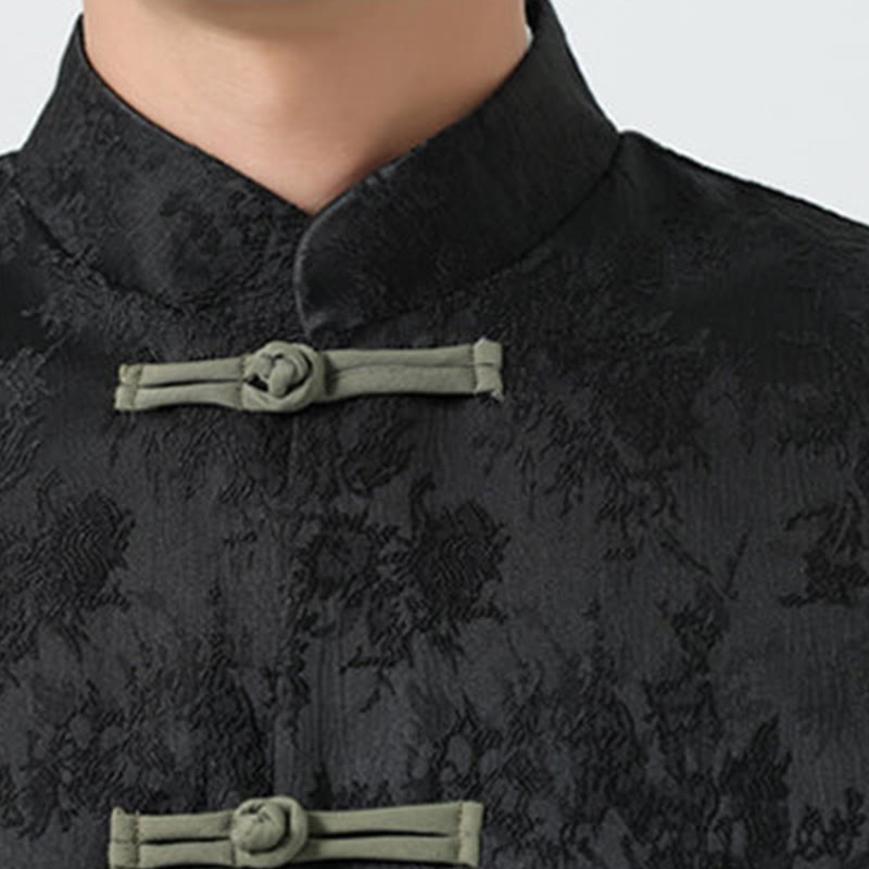 Veste Tang en coton à manches longues et boutons grenouille en jacquard Buddha Stones pour homme avec poches - image 9