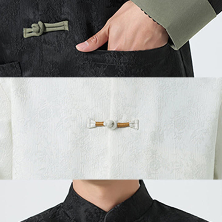 Veste Tang en coton à manches longues et boutons grenouille en jacquard Buddha Stones pour homme avec poches - image 19