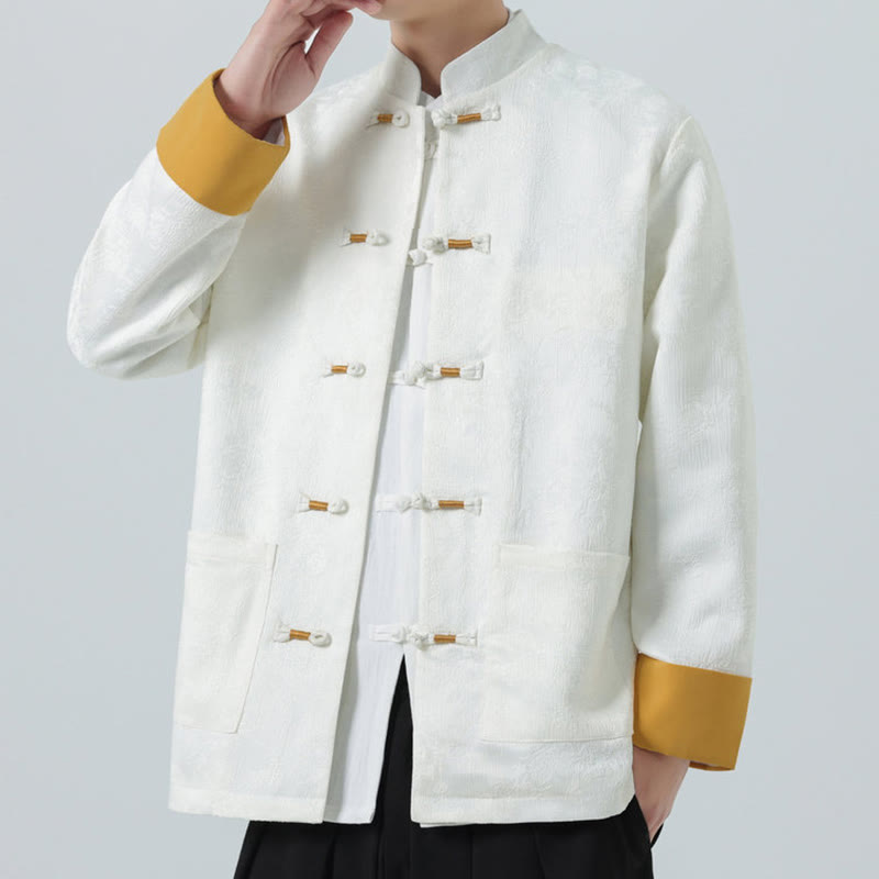 Veste Tang en coton à manches longues et boutons grenouille en jacquard Buddha Stones pour homme avec poches - image 14
