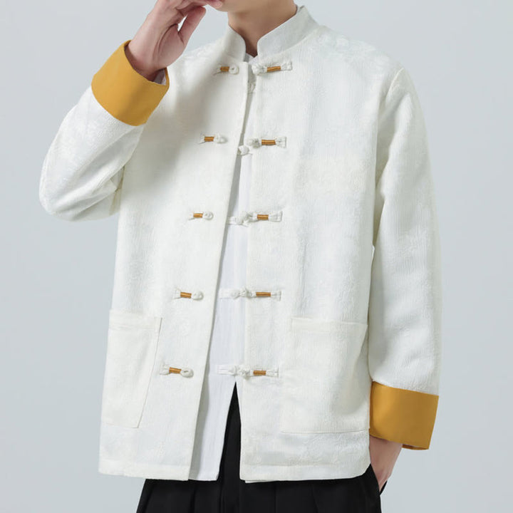 Veste Tang en coton à manches longues et boutons grenouille en jacquard Buddha Stones pour homme avec poches - image 14