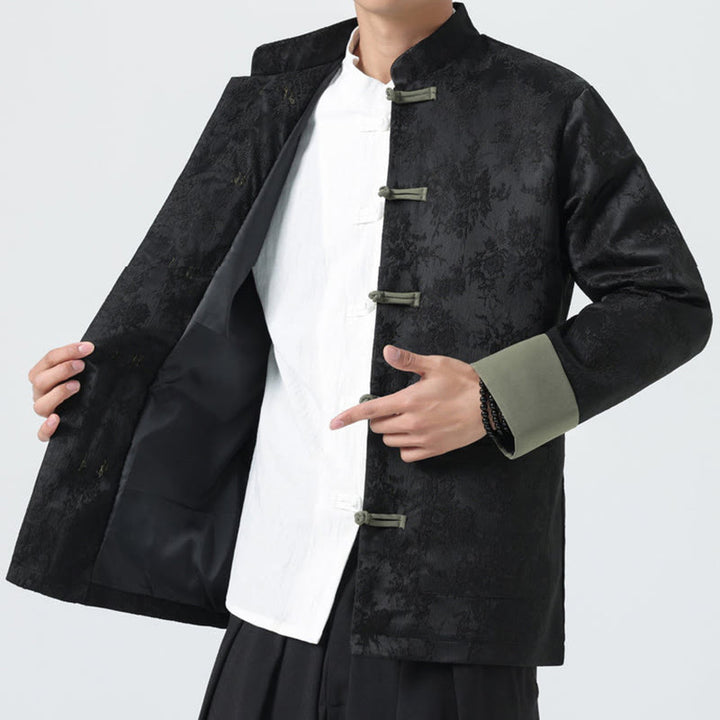 Veste Tang en coton à manches longues et boutons grenouille en jacquard Buddha Stones pour homme avec poches - image 6