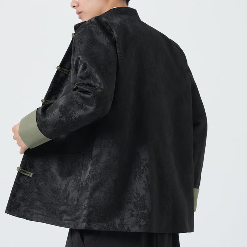 Veste Tang en coton à manches longues et boutons grenouille en jacquard Buddha Stones pour homme avec poches - image 7