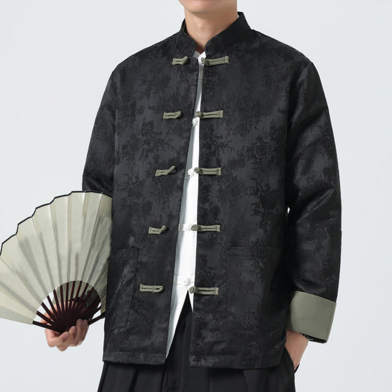 Veste Tang en coton à manches longues et boutons grenouille en jacquard Buddha Stones pour homme avec poches - image 8