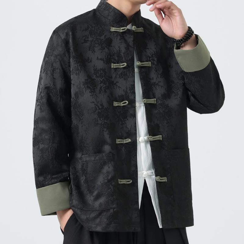 Veste Tang en coton à manches longues et boutons grenouille en jacquard Buddha Stones pour homme avec poches - image 5