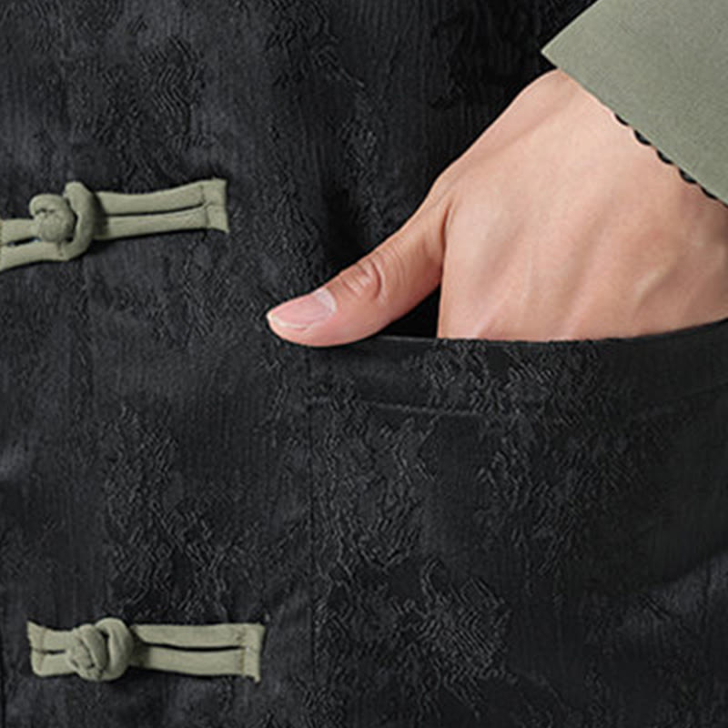 Veste Tang en coton à manches longues et boutons grenouille en jacquard Buddha Stones pour homme avec poches - image 10