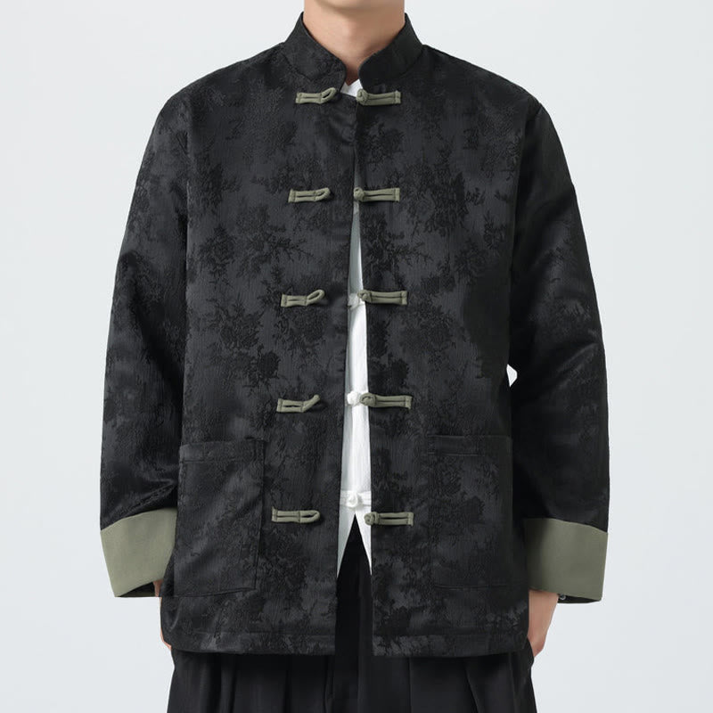 Veste Tang en coton à manches longues et boutons grenouille en jacquard Buddha Stones pour homme avec poches - image 4
