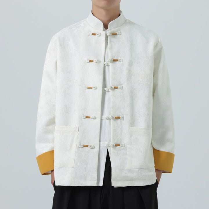 Veste Tang en coton à manches longues et boutons grenouille en jacquard Buddha Stones pour homme avec poches - image 13