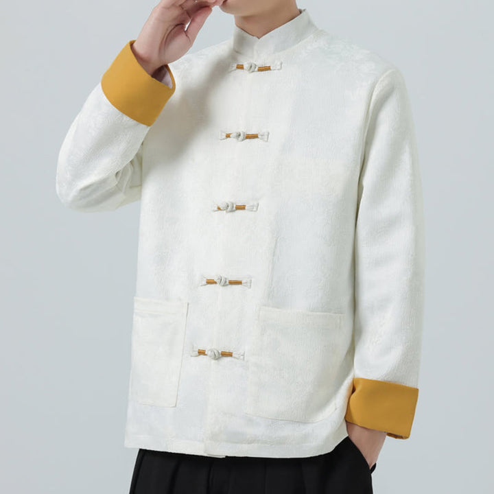 Veste Tang en coton à manches longues et boutons grenouille en jacquard Buddha Stones pour homme avec poches - image 15