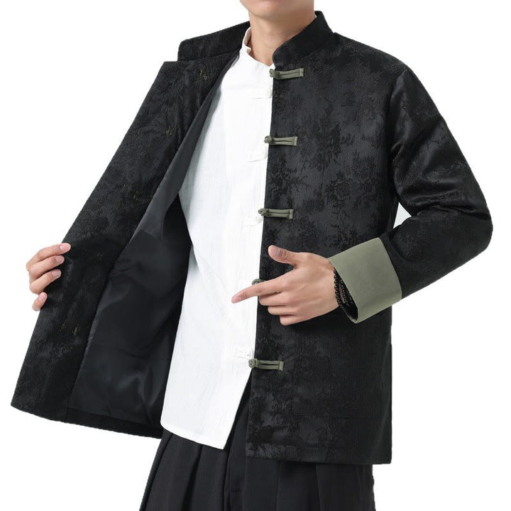 Veste Tang en coton à manches longues et boutons grenouille en jacquard Buddha Stones pour homme avec poches - image 11