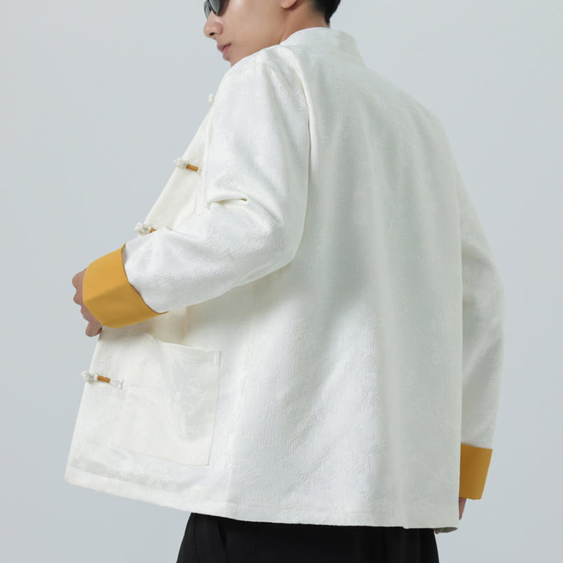 Veste Tang en coton à manches longues et boutons grenouille en jacquard Buddha Stones pour homme avec poches - image 17
