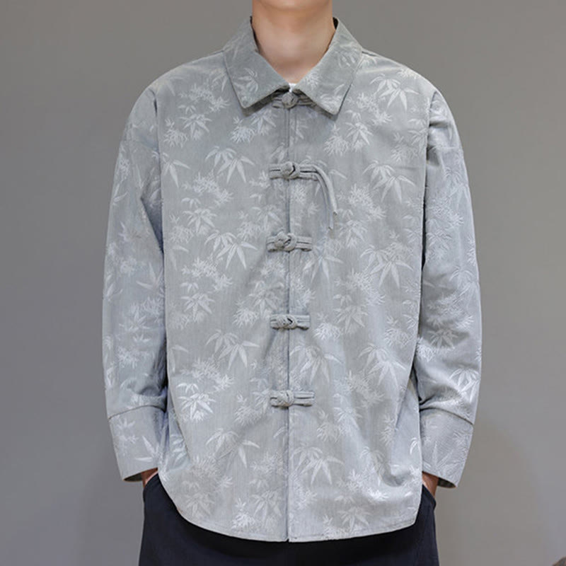 Veste de costume Tang en coton à manches longues pour homme, motif feuilles et Buddha Stones, jacquard, boutons grenouille - image 10