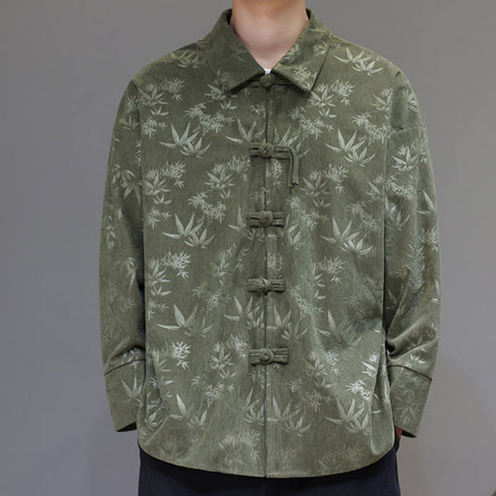 Veste de costume Tang en coton à manches longues pour homme, motif feuilles et Buddha Stones, jacquard, boutons grenouille - image 22