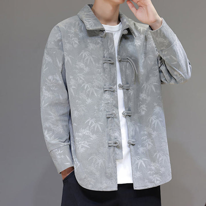 Veste de costume Tang en coton à manches longues pour homme, motif feuilles et Buddha Stones, jacquard, boutons grenouille - image 15